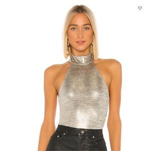 House of Harlow Shae Bodysuit in Metallic Blue Size S